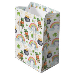 Sac Cadeau Moyen Arcs-en-ciel Trèfles Lutins Saint-Patrick