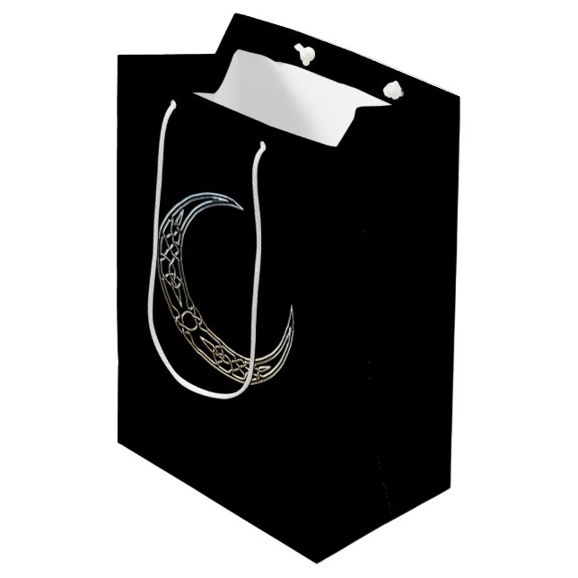 Sac Cadeau Moyen Argent et croissant de lune de Celtic de noir (Devant Angle)