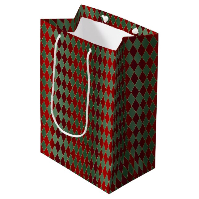 Sac Cadeau Moyen Arlequin vert rouge Noël (Devant Angle)