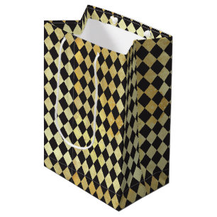 Sac Cadeau Moyen Arlequin Vintage en or et noir
