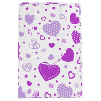 Sac Cadeau Moyen Arrière - plan blanc de coeur pourpre