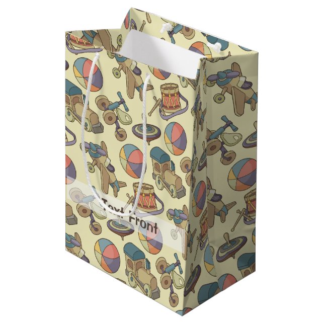 Sac Cadeau Moyen Arrière - plan des icônes de jouets (Devant Angle)