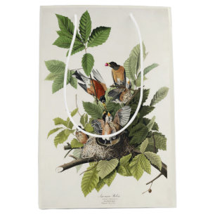 Sac Cadeau Moyen Art ancien nid d'oiseau Merle d'Amérique d'Audubon