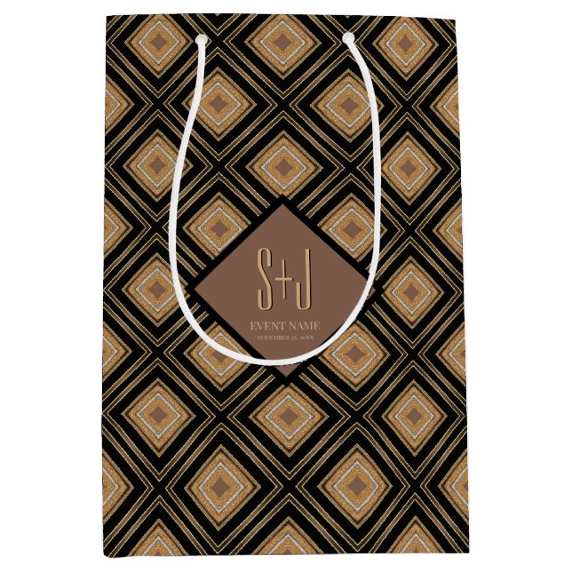 Sac Cadeau Moyen Art Deco Inspo Gold Brown Black Geometric Pattern (Devant)