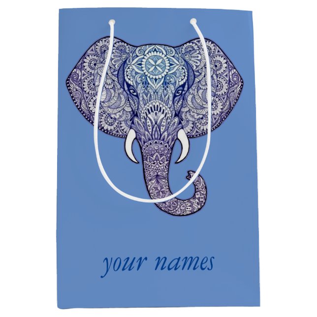 Sac Cadeau Moyen Art éléphant au henné (Devant)