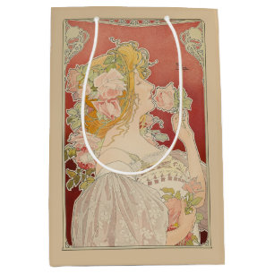 Sac Cadeau Moyen Art Nouveau Belle Époque Dame Roses Livemont