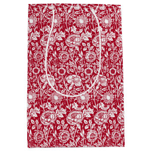 Sac Cadeau Moyen Art Nouveau Œillet Damassé, Rouge et Blanc