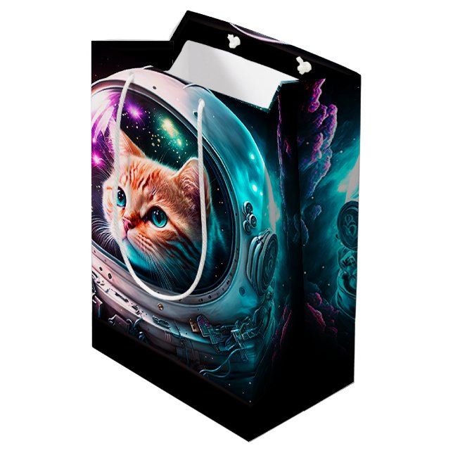 Sac Cadeau Moyen Astronaut de chat spatial drôle Kitty Galaxy Unive (Dos Angle)