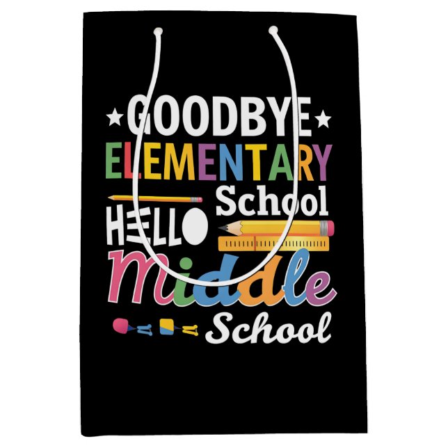 Sac Cadeau Moyen Au revoir école primaire Bonjour collège (Devant)