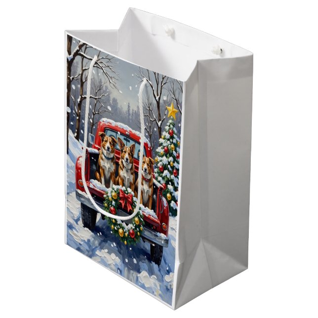 Sac Cadeau Moyen Australian Cattle Dog Christmas Red Truck Holiday (Devant Angle)