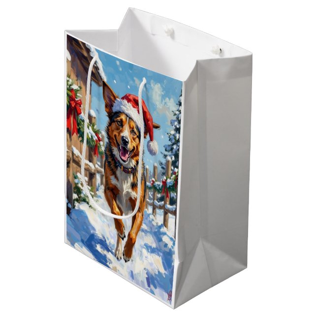 Sac Cadeau Moyen Australian Cattle Dog Red Heeler Christmas (Devant Angle)
