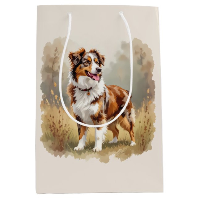 Sac Cadeau Moyen Australian Shepherd Dog Red Merle Aussie (Devant)