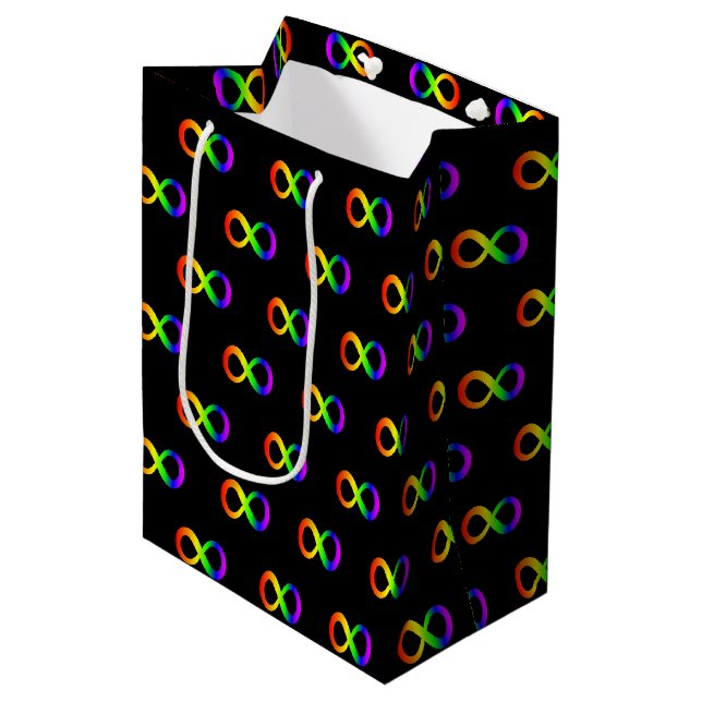 Sac Cadeau Moyen Autisme personnalisé Infinité arc-en-ciel Symbole  (Devant Angle)