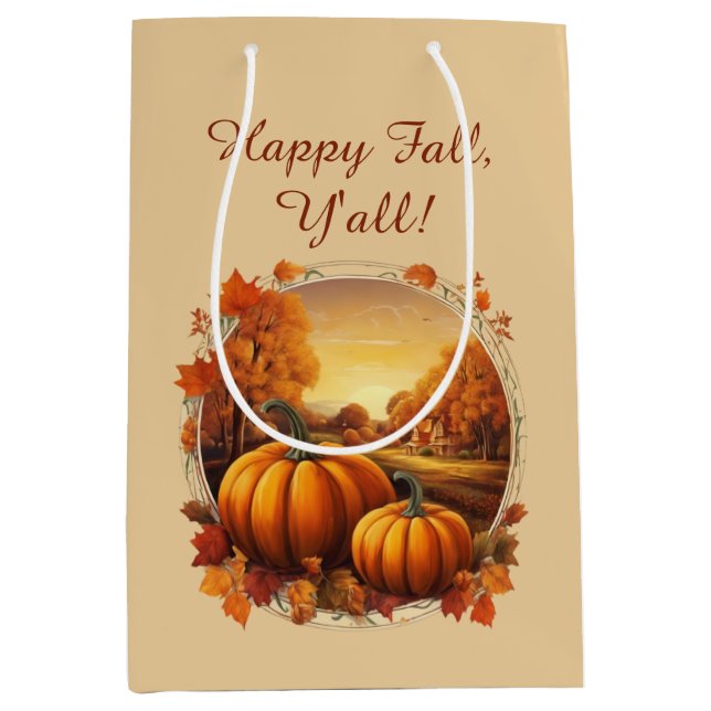 Sac Cadeau Moyen Automne Automne Motif Citrouille et paysage de la  (Devant)