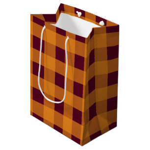 Sac Cadeau Moyen Automne Automne Orange Burgundy Plaid Motif