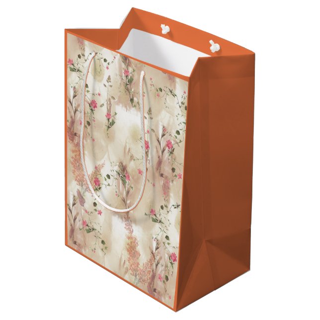 Sac Cadeau Moyen Automne Neutre Toné Élégant thème botanique (Dos Angle)