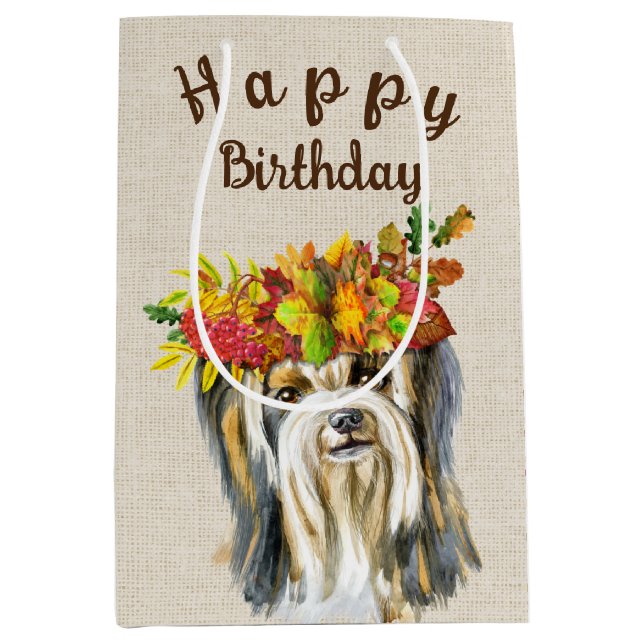 Sac Cadeau Moyen Automne Yorkshire Terrier Anniversaire (Devant)