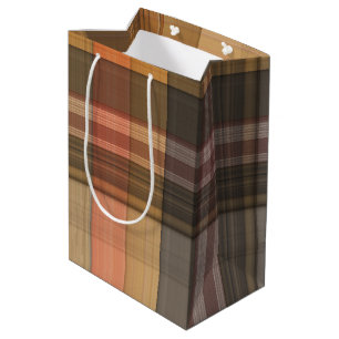 Sac Cadeau Moyen Autumn Brown and Orange Plaid 