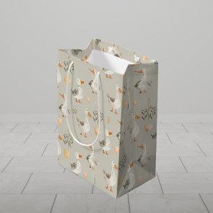 Sac cadeau moyen aux oies d'aquarelle mignonne