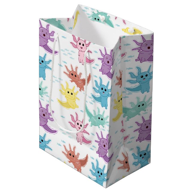 Sac Cadeau Moyen Axolotl Kids Cute Salamander Motif (Devant Angle)