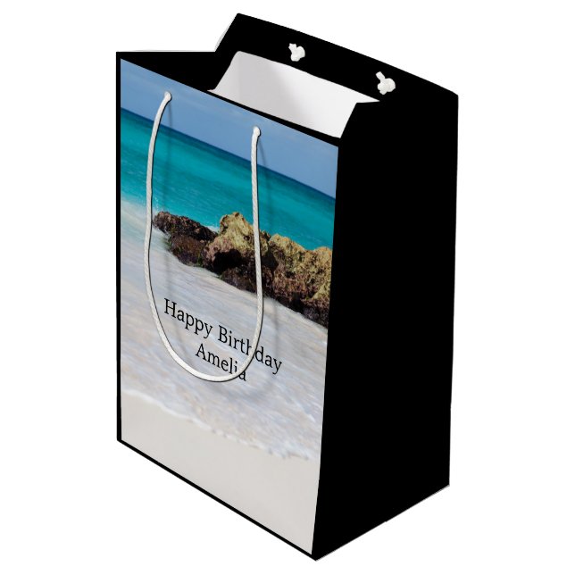 Sac Cadeau Moyen Azure Ocean Sandy Beach Photo Anniversaire (Dos Angle)