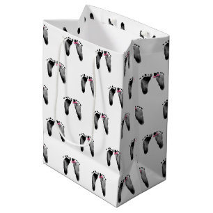 Sac Cadeau Moyen Baby Girl with Bow Footprints Medium Cadeau