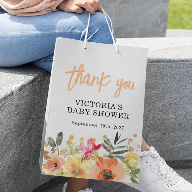 Sac Cadeau Moyen Baby in Bloom Gold Orange Baby shower (Créateur téléchargé)