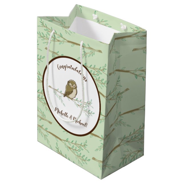 Sac Cadeau Moyen Baby shower animal de Owl Woodland (Dos Angle)