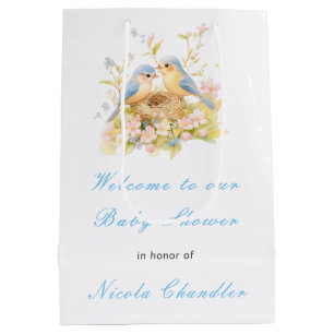 Sac Cadeau Moyen Baby shower aux oiseaux de printemps