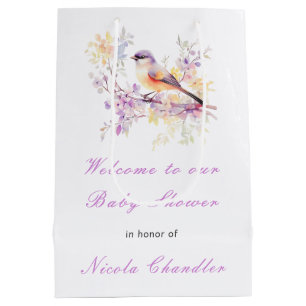 Sac Cadeau Moyen Baby shower aux oiseaux mignons de printemps