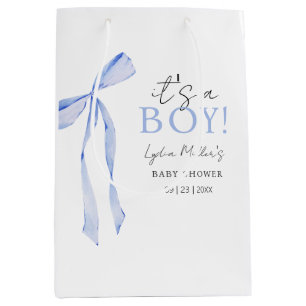 Sac Cadeau Moyen Baby shower Bleu Bow Invitation, Baby shower garço