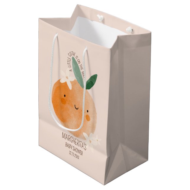 Sac Cadeau Moyen Baby shower botanique Little Cutie Orange Citrus (Devant Angle)