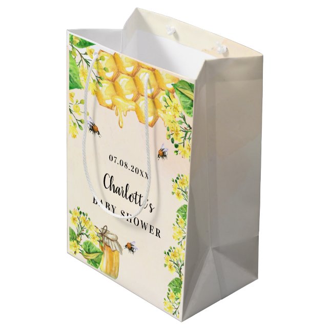 Sac Cadeau Moyen Baby shower bourdons abeilles miel fleurons jaunes (Dos Angle)