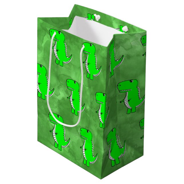 Sac Cadeau Moyen Baby shower d'aquarelle Dino vert (Devant Angle)
