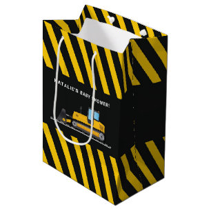 Sac Cadeau Moyen Baby shower de construction Jaune et Noir privilég