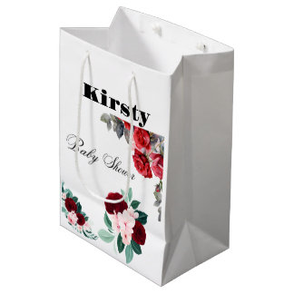 Sac Cadeau Moyen Baby shower de fleurs d'aquarelle rouge