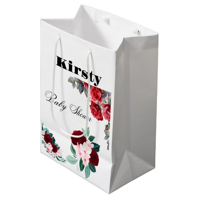 Sac Cadeau Moyen Baby shower de fleurs d'aquarelle rouge (Devant Angle)