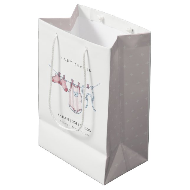 Sac Cadeau Moyen Baby shower de linge simple rose fille (Devant Angle)