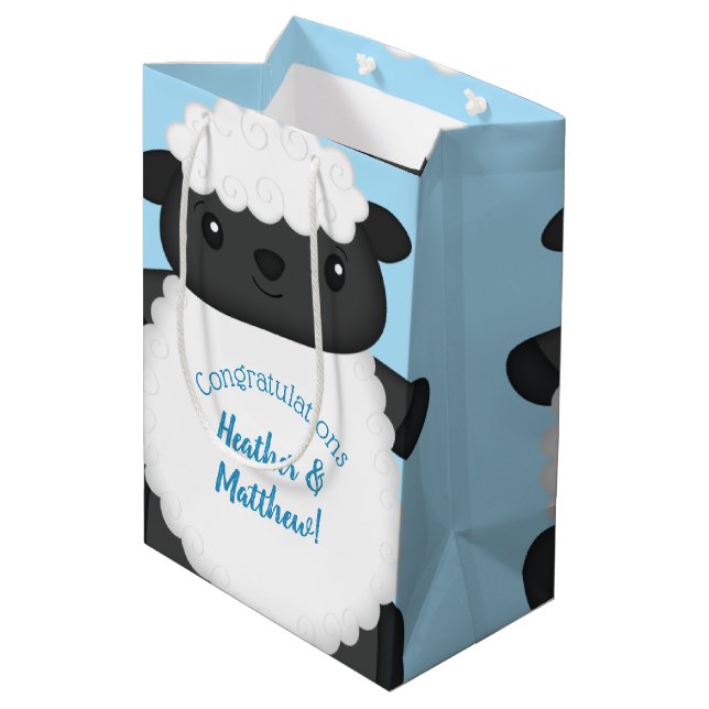 Sac Cadeau Moyen Baby shower de mouton bleu (Dos Angle)