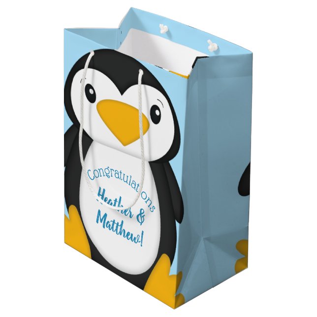 Sac Cadeau Moyen Baby shower de pingouin bleu (Dos Angle)