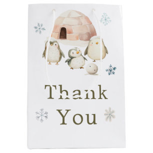 Sac Cadeau Moyen Baby shower de pingouins d'hiver