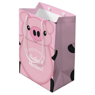 Sac Cadeau Moyen Baby shower de porc rose