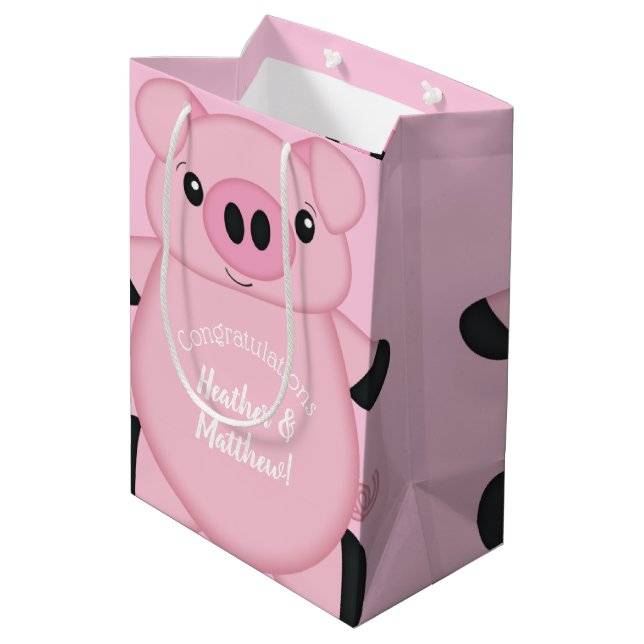Sac Cadeau Moyen Baby shower de porc rose (Dos Angle)
