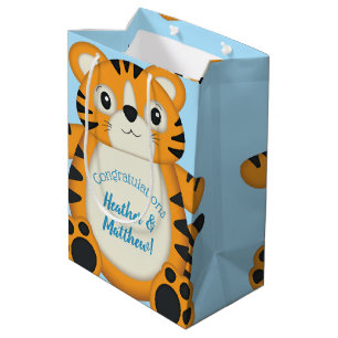 Sac Cadeau Moyen Baby shower de tigre bleu