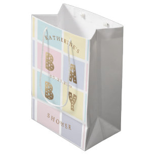 Sac Cadeau Moyen Baby shower d'or Pastel Color Block