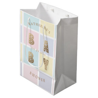 Sac Cadeau Moyen Baby shower d'or Pastel Color Block