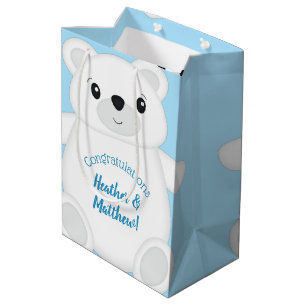 Sac Cadeau Moyen Baby shower d'ours bleu polaire