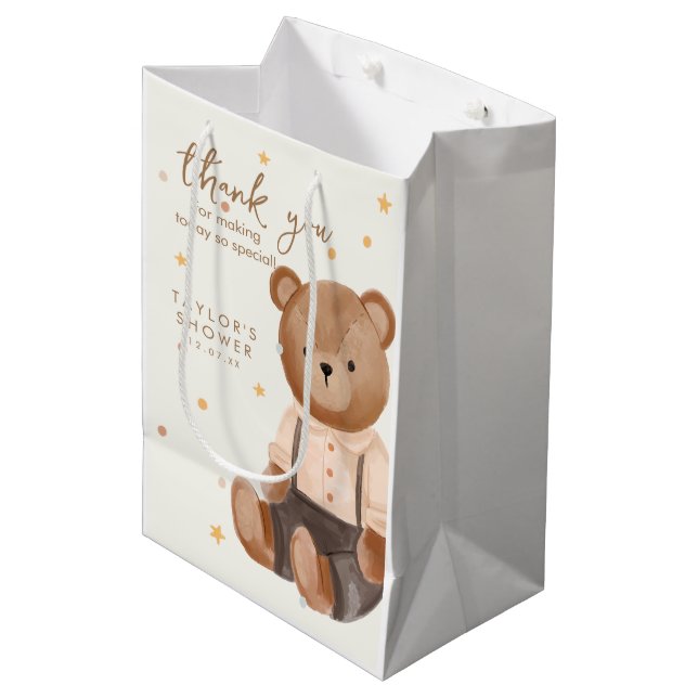 Sac Cadeau Moyen Baby shower d'ours rustique Aquarelle (Devant Angle)