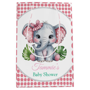 Sac Cadeau Moyen Baby shower Eléphant Rose Bow Cute