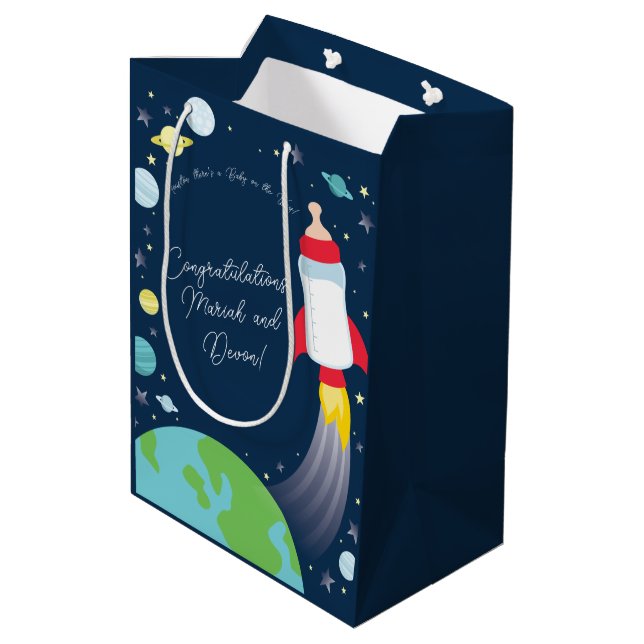 Sac Cadeau Moyen Baby shower Espace Extérieur Bouteille Fusée Navir (Dos Angle)